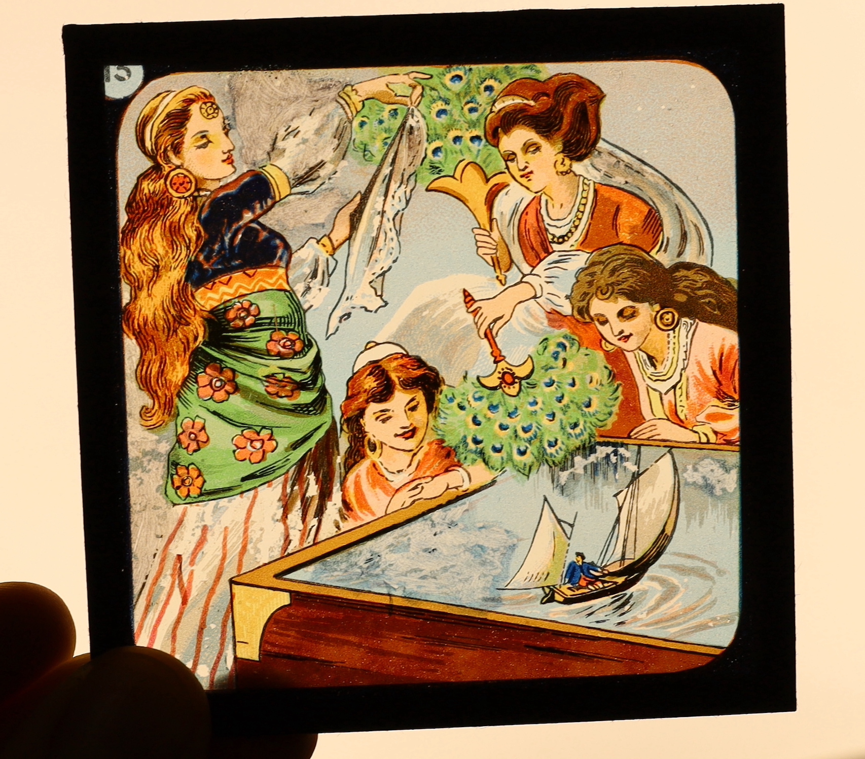 A cased Ensign Optiscope No.5 Magic Lantern projector and slides. Condition - poor-fair